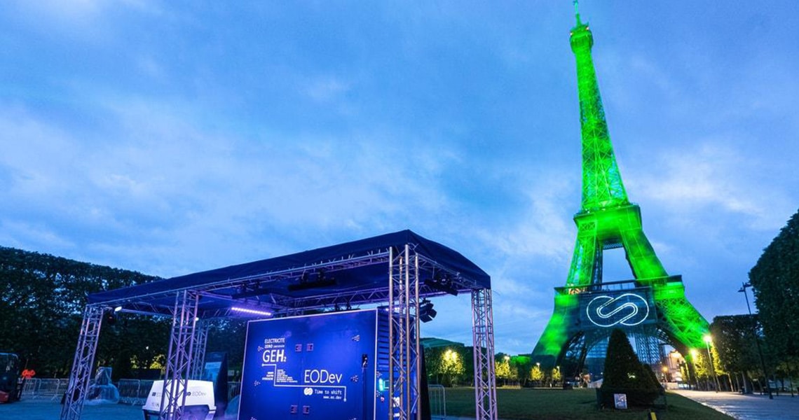 A plan to illuminate the Eiffel Tower in Paris with electricity supplied by a stationary hydrogen generator that uses the Mirai’s fuel cell technology and green hydrogen