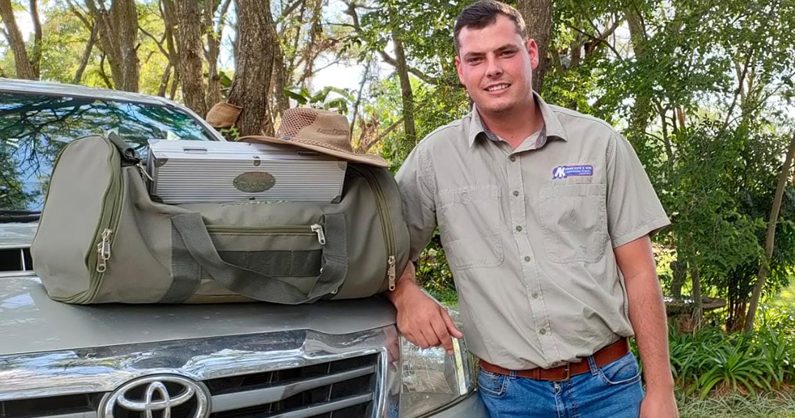 Henri Beyleveldt, the 2021 Toyota SA National Young Auctioneer of the Year, with his Toyota SA hamper