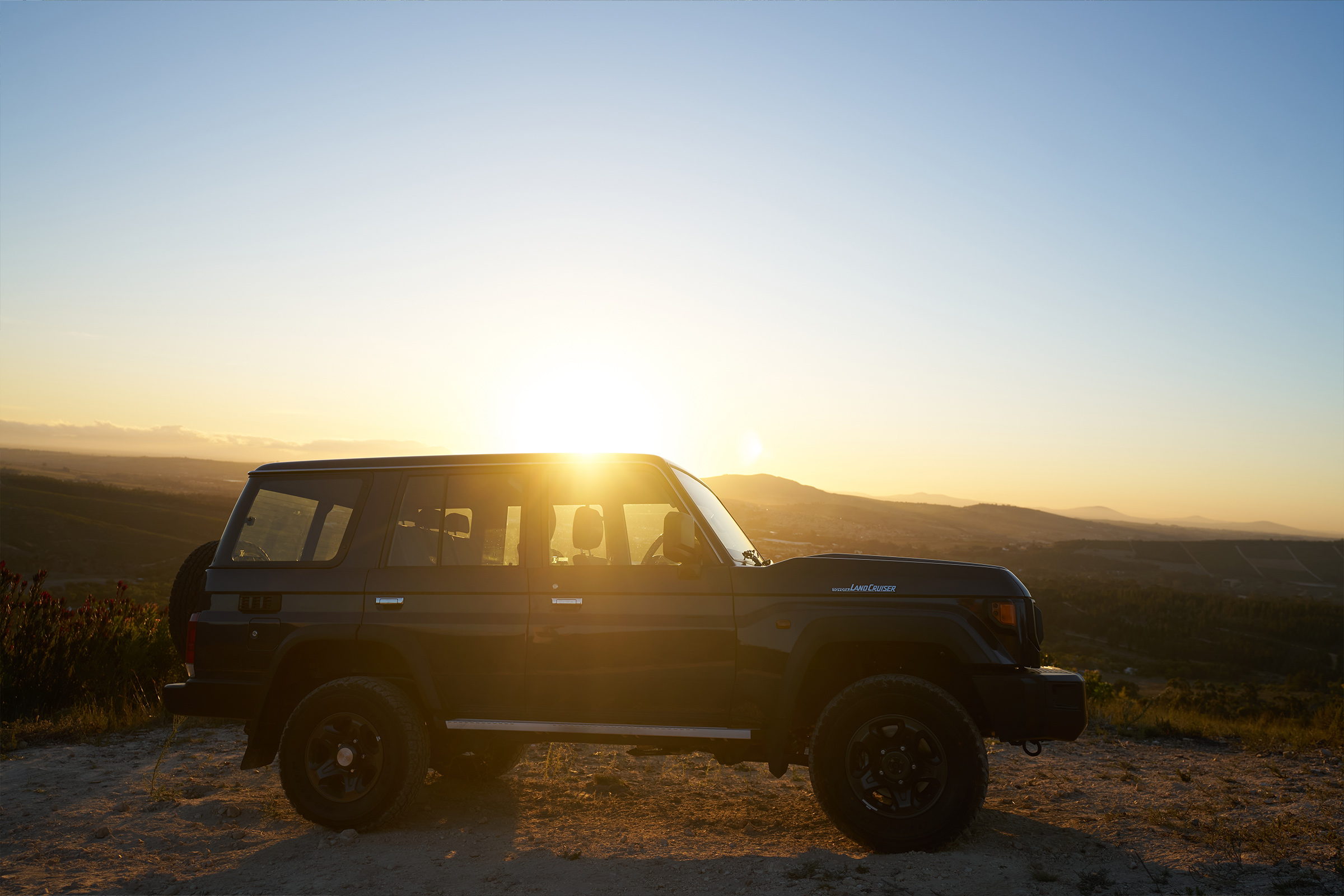 The Land Cruiser 76 at sunset